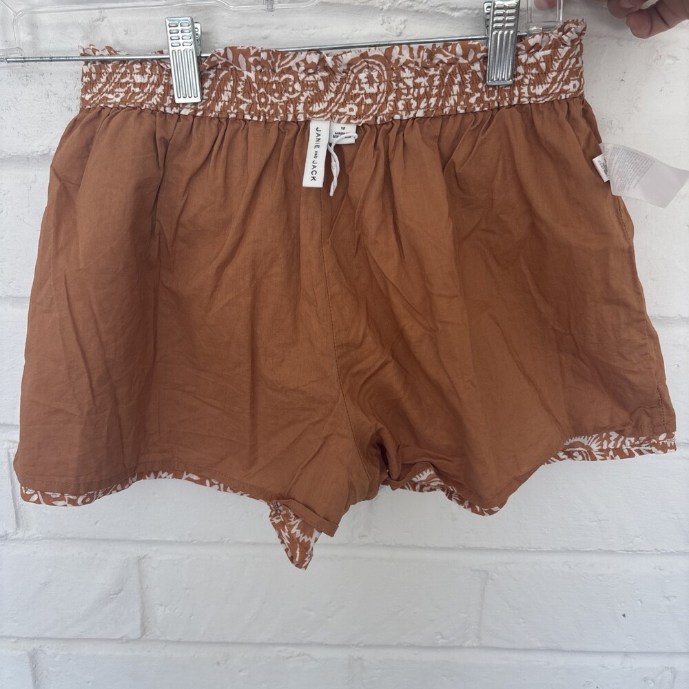 Girls Janie And Jack Kids Size 12 Brown White Elastic Waist Lined Paisley Shorts - Picture 12 of 12